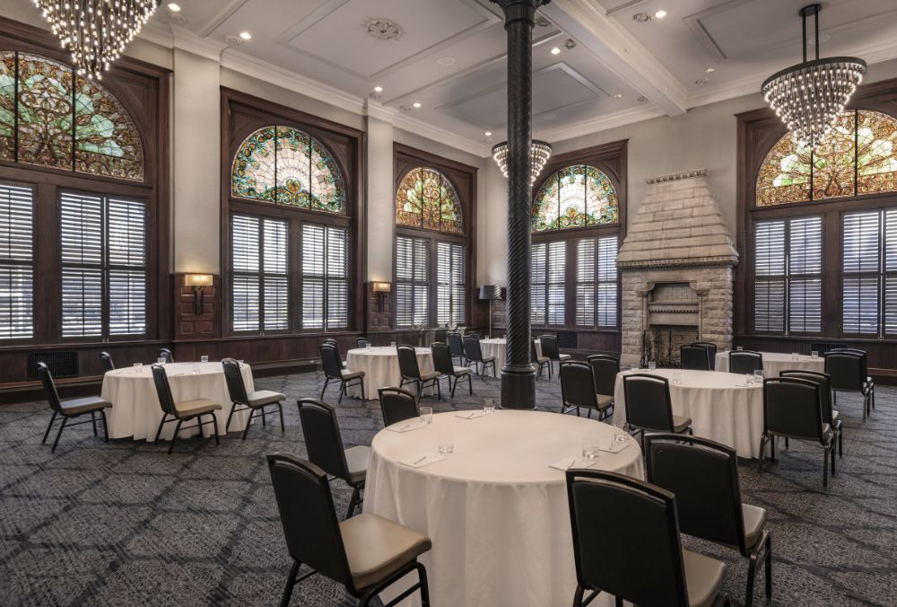 Event space with round tables and chairs in Union Station