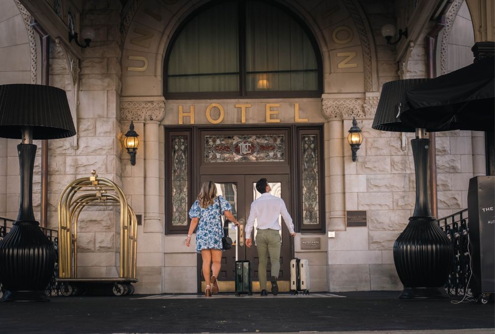 Couple entering Union Station Hotel